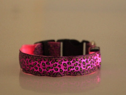 LED Dog Collar Safety Adjustable Nylon Leopard Pet Collar