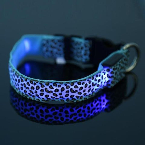 LED Dog Collar Safety Adjustable Nylon Leopard Pet Collar